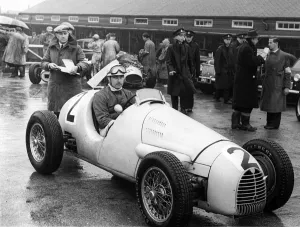 Aintree Gallery: Gordini of Belgian racing driver Andre Pillette in the paddock at Aintree, Merseyside