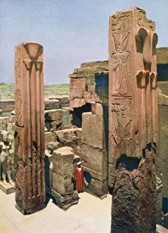 Granite pillars with lotus and papyrus decoration, Temple of Amun-Re, Karnak, Egypt Granite pillars with lotus and papyrus decoration, Temple of Amun-Re, Karnak, Egypt