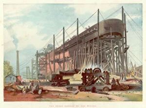 Russell Collection: Great Eastern on the stocks at Millwall on the Thames, 1857