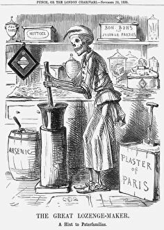 Food Collection: The Great Lozenge-Maker. A Hint to Paterfamilias, 1858. Artist: John Leech