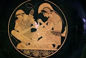 Assistance Collection: Greek vase painting of Achilles and Patroclus. Artist: Sosias