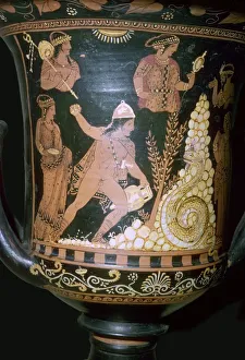 Greek vase painting depicting Cadmus fighting the serpent, 4th century BC Greek vase painting depicting Cadmus fighting the serpent, 4th century BC