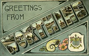 Greetings from Worthing, postcard, c1913.Artist: Milton Greetings from Worthing, postcard, c1913.Artist: Milton