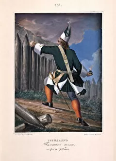 Grenadier of the Infantry Regiment in 1700-1732, 1841. Artist: Chorikov, Boris Artemyevich (1802-1866)
