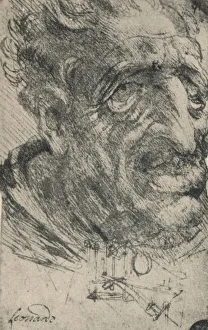 Leonardo da Vinci, Grotesque Head of a Man, Print (c1480)
