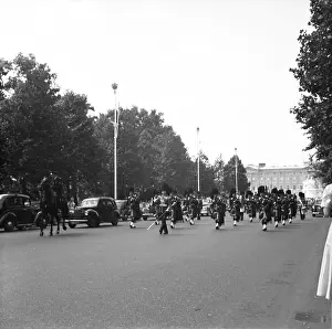 Prints of Guards on the march, London, c1955 Westminster Prints: Print of Guards marching through London streets in 1955