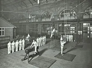 Gymnastics by male students, School of Building, Brixton, London, 1914 Gymnastics by male students, School of Building, Brixton, London, 1914