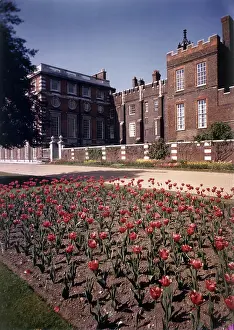 Prints of Hampton Court, Middlesex, c1955. Hampton Court Palace is a royal residence in the London Borough of Richmond upon Thames Palace Prints: Hampton Court Palace Print, c1955