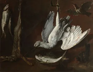 Hare, Spoonbill, and Fish, mid-1600s. Creator: Unknown Hare, Spoonbill, and Fish, mid-1600s. Creator: Unknown