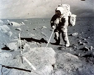 Apollo 17 Gallery: Harrison Schmitt works the scoop on the lunar surface, Apollo 17 mission, December 1972