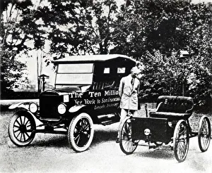 Henry Ford with old models of the Ford trademark Henry Ford with old models of the Ford trademark