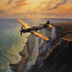Spitfire Prints: AI Print: Spitfire over White Cliffs of Dover, 1940s