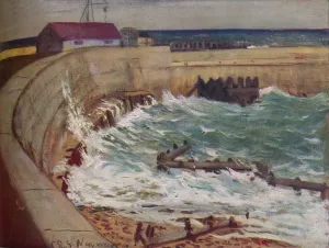 Bridport Gallery: High Tide, West Bay, c1930. Artist: CRW Nevinson