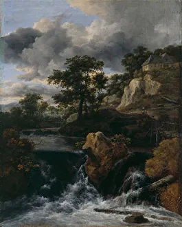 Hilly landscape with a waterfall. Artist: Ruisdael, Jacob Isaacksz, van (1628/29-1682) Hilly landscape with a waterfall. Artist: Ruisdael, Jacob Isaacksz, van (1628/29-1682)