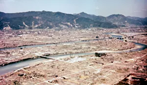 Hiroshima, Japan, after the dropping of the atom bomb in August 1945. Artist: Unknown Hiroshima, Japan, after the dropping of the atom bomb in August 1945. Artist: Unknown