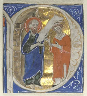 Historiated Initial Excised from a Bible: St. Paul and a Cleric, 1200s. Creator: Unknown Historiated Initial Excised from a Bible: St. Paul and a Cleric, 1200s. Creator: Unknown