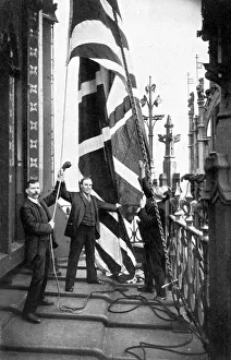 Hoisting the Union Jack, Houses of Parliament, Westminster, c1905 Hoisting the Union Jack, Houses of Parliament, Westminster, c1905