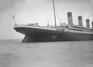 Warship Gallery: Hole torn in the hull of RMS Olympic after the collision with HMS Hawke in the Solent, 1911