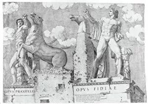 Ancient Roman Gallery: Horse Tamers (Dioscuri) from the Capitoline Hill, Rome, ca. 1560-1580. Creator: Marcantonio Raimondi