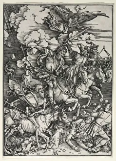 Prints of The Four Horsemen, from The Apocalypse, c. 1498. In 1498 Durer published a book illustrating the Revelation of John or the Apocalypse of John, the last book of the New Testament Cleveland Prints: Albrecht Durer's The Four Horsemen Print, 1498