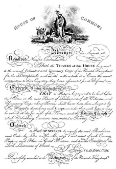 House of Commons resolution conveying thanks to the Volunteer Yeomanry Corps, c1905 House of Commons resolution conveying thanks to the Volunteer Yeomanry Corps, c1905