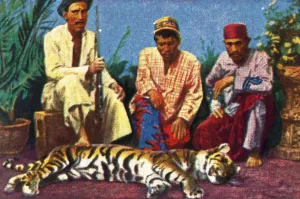 Hunters with dead tiger in Sumatra, c1928. Creator: Unknown Hunters with dead tiger in Sumatra, c1928. Creator: Unknown