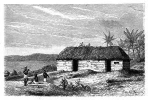 Hut at the edge of Lake Tanganyika, Congo, 19th century.Artist: Lavielle