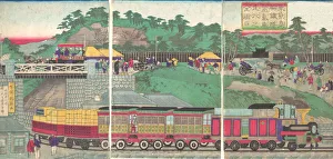 Illustration of a Steam Locomotive Running on the Takanawa Railroad in Tokyo (Tokyo ta Illustration of a Steam Locomotive Running on the Takanawa Railroad in Tokyo (Tokyo ta