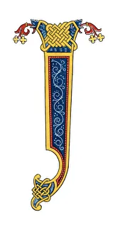 Initial letter I, 10th century, (1843).Artist: Henry Shaw Initial letter I, 10th century, (1843).Artist: Henry Shaw