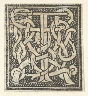 Art Centre Gallery Images Prints: Initial letter T on patterned background, 1520. 1520. Creator: Anon