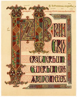 Manuscript Collection: Initial page from the Lindisfarne Gospels, late 7th or early 8th century