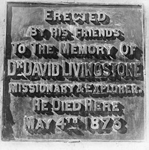 Inscription on the monument to David Livingstone, Zambia, Africa, late 19th or early 20th century