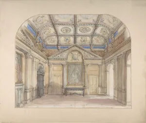 Interior with coffered ceiling and Corinthian order applied to walls, 19th century Interior with coffered ceiling and Corinthian order applied to walls, 19th century