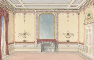 Interior: Fireplace wall, 19th century. Creator: John Gregory Crace Interior: Fireplace wall, 19th century. Creator: John Gregory Crace