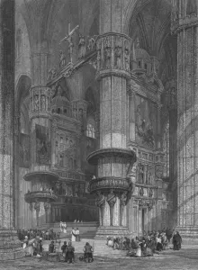 The Interior of Milan Cathedral, Looking Towards The High Altar, 1844. Artist: Thomas Higham The Interior of Milan Cathedral, Looking Towards The High Altar, 1844. Artist: Thomas Higham