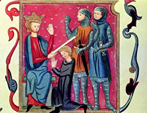 Investiture of a knight. Miniature in the Codex of Metz, 1290 Investiture of a knight. Miniature in the Codex of Metz, 1290
