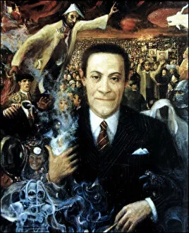 Images Dated 2nd December 2014: Jardiel Poncela in his universe, oil from 1992, Enrique Jardiel Poncela (1901-1952)
