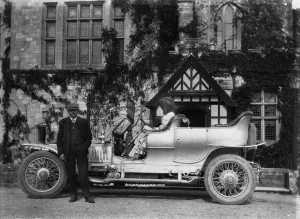 John Scott Montagu with Rolls Royce Silver Ghost outside Palace House 1910 John Scott Montagu with Rolls Royce Silver Ghost outside Palace House 1910
