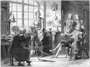 Joseph Black visiting James Watt in his Glasgow workshop, c1760 (c1879) Joseph Black visiting James Watt in his Glasgow workshop, c1760 (c1879)