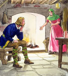 King Alfred burning the cakes, (c1900). Artist: Trelleek King Alfred burning the cakes, (c1900). Artist: Trelleek