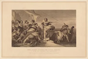 Victorian Era Transportation Prints: King Alfred Inciting The Anglo Saxons, (1878). Artist: Herbert Bourne