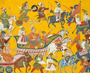 Horse Drawn Collection: King Dasaratha and His Retinue Proceed to Ramas Wedding: Folio from the Shangri
