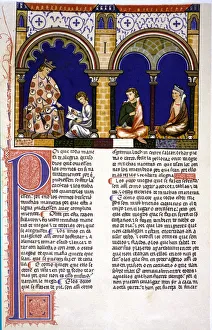 King instructing a child, miniature in the Book of Games, manuscript, 1283 King instructing a child, miniature in the Book of Games, manuscript, 1283
