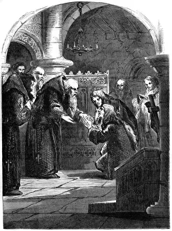 King James II of England (1633-1701) at La Trappe Abbey, Orne, France, 17th century (19th century) King James II of England (1633-1701) at La Trappe Abbey, Orne, France, 17th century (19th century)