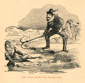King James rescued from the New River, 1897. Creator: John Leech King James rescued from the New River, 1897. Creator: John Leech
