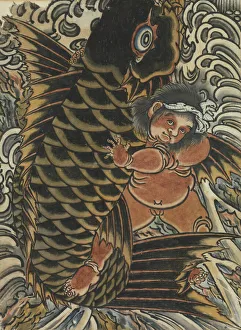 Kintaro with Carp, 19th century. Creator: Unknown Kintaro with Carp, 19th century. Creator: Unknown