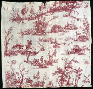 Copper Plate Printing Gallery: La Chasse au cerf et au sanglier (Furnishing Fabric), France, c. 1780
