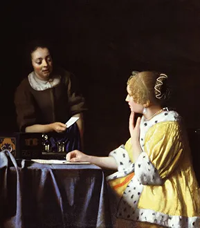 Lady with Her Maidservant Holding a Letter. Artist: Vermeer, Jan (Johannes) (1632-1675) Lady with Her Maidservant Holding a Letter. Artist: Vermeer, Jan (Johannes) (1632-1675)