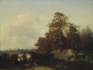 Landscape with Anglers, 1852. Artist: Kamenev, Valerian Konstantinovich (1823-1874) Landscape with Anglers, 1852. Artist: Kamenev, Valerian Konstantinovich (1823-1874)