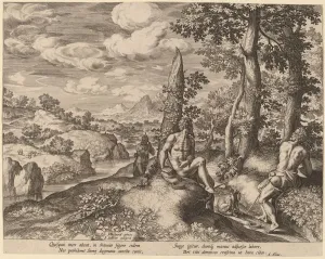 Landscape with Three Nude Men and a Dog Print